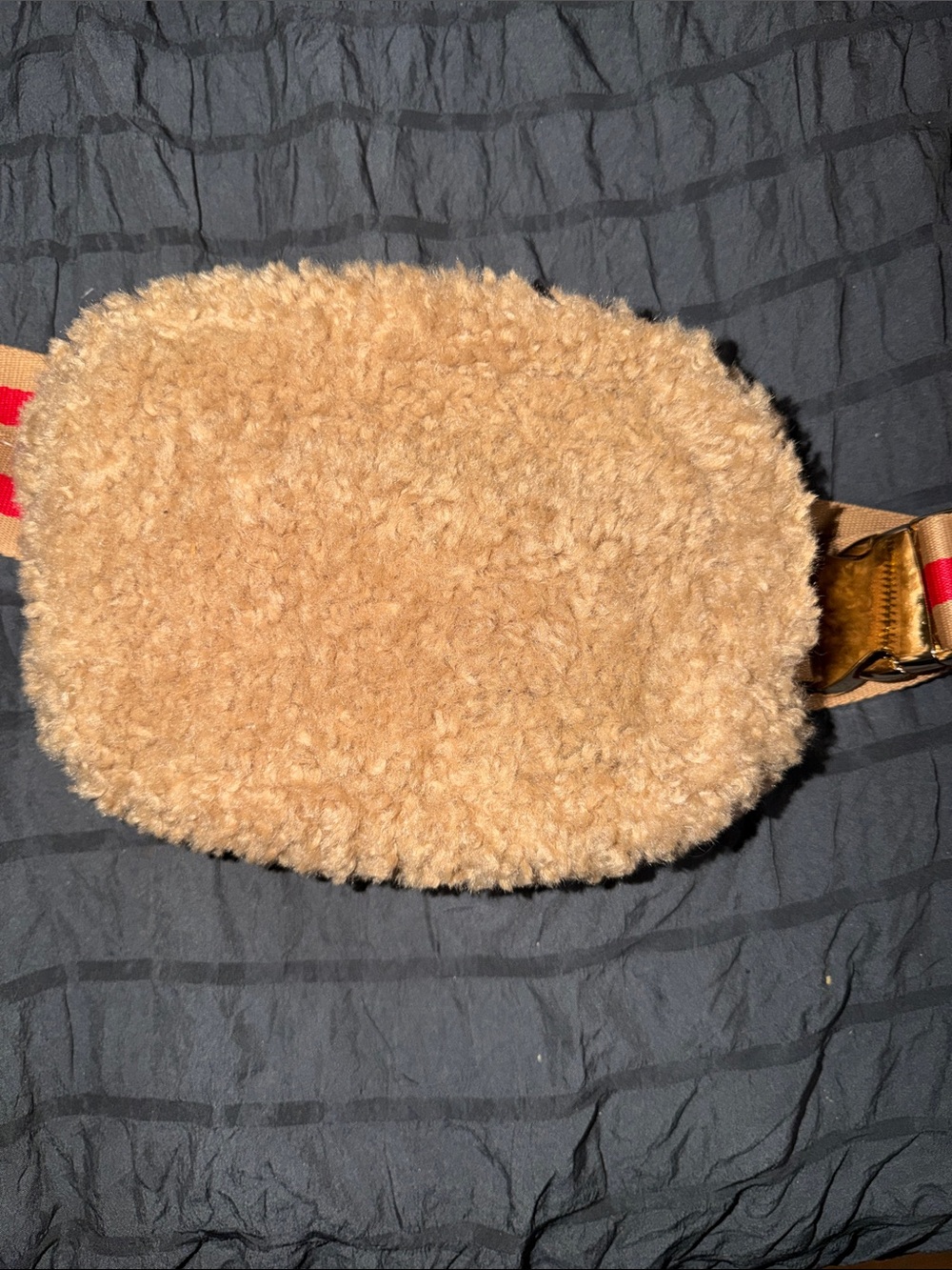 Anthropologie Tan Sherpa Belt Bag with Gold Zipper